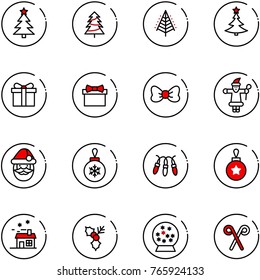 line vector icon set - christmas tree vector, gift, bow, santa claus, ball, garland, house, holly, snowball, stick