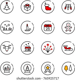 line vector icon set - christmas tree vector, gift, sock, garland, landscape, candle, 25 dec calendar, cake man, deer, house, firework, sleigh, snowball, star medal, forest