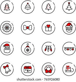 line vector icon set - christmas tree vector, firework, bow, gift, santa claus, ball, garland, bell, calendar, wreath, sleigh