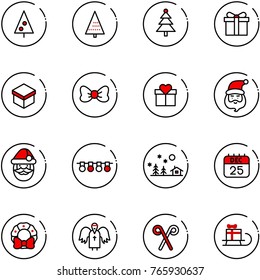 line vector icon set - christmas tree vector, gift, bow, santa claus, garland, landscape, 25 dec calendar, wreath, angel, stick, sleigh