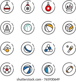 line vector icon set - christmas ball vector, snowball house, tree, basketball, volleyball, dolphin, billiards balls, baseball bat, soccer, beach, football
