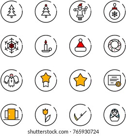 line vector icon set - christmas tree vector, santa claus, ball, snowflake, candle, hat, wreath, angel, star medal, certificate, doors, tulip, scythe, russian doll