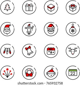 line vector icon set - christmas tree vector, gift, santa claus, ball, garland, bell, calendar, deer, firework, wreath, elf