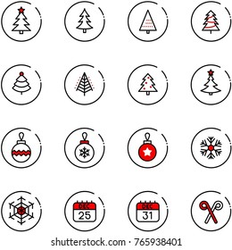 line vector icon set - christmas tree vector, ball, snowflake, 25 dec calendar, 31, santa stick