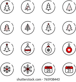 line vector icon set - christmas tree vector, ball, snowflake, 25 dec calendar, 31