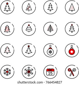 line vector icon set - christmas tree vector, ball, snowflake, 25 dec calendar, santa stick