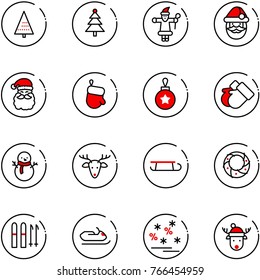 line vector icon set - christmas tree vector, santa claus, glove, ball, gloves, snowman, deer, sleigh, wreath, ski, snowmobile, sale, hat