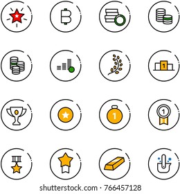line vector icon set - christmas star vector, bitcoin, coin, golden branch, pedestal, gold cup, medal, casting of steel