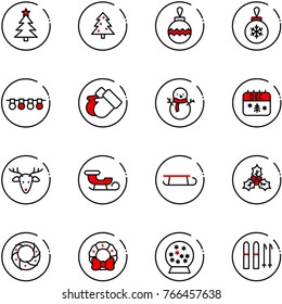 line vector icon set - christmas tree vector, ball, garland, gloves, snowman, calendar, deer, sleigh, holly, wreath, snowball, ski