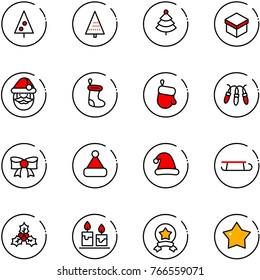 line vector icon set - christmas tree vector, gift, santa claus, sock, glove, garland, bow, hat, sleigh, holly, candle, star medal