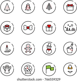 line vector icon set - christmas tree vector, gift, bow, landscape, candle, cake man, snowman, champagne, angel, snowball, flag, swimsuit