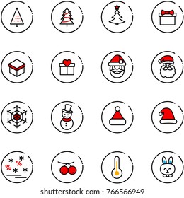 line vector icon set - christmas tree vector, gift, santa claus, snowflake, snowman, hat, sale, rowanberry, thermometer, toy rabbit