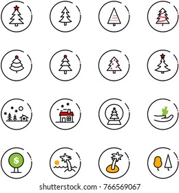 line vector icon set - christmas tree vector, landscape, house, snowball, hand sproute, money, palm, forest