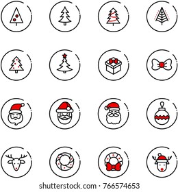 line vector icon set - christmas tree vector, gift, bow, santa claus, ball, deer, wreath, hat
