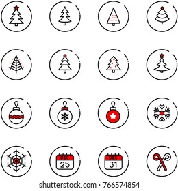 line vector icon set - christmas tree vector, ball, snowflake, 25 dec calendar, 31, santa stick