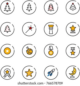 line vector icon set - christmas tree vector, Magic wand, award, star medal, moon flag, starfish, rocket, lamp