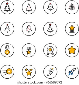 line vector icon set - christmas tree vector, award, star medal, first satellite, stars, flying man, rocket