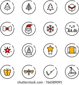 line vector icon set - christmas tree vector, gift, bow, santa claus, snowflake, landscape, star, snowball, medal, doors, butterfly, dragonfly, scythe, sailboat toy