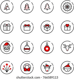 line vector icon set - christmas tree vector, firework, gift, santa claus, ball, deer, wreath, hat, elf