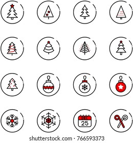 line vector icon set - christmas tree vector, ball, snowflake, 25 dec calendar, santa stick