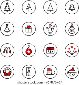 line vector icon set - christmas tree vector, gift, santa claus, ball, garland, calendar, firework, wreath, mobile, sleigh, elf