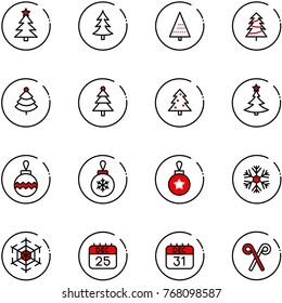 line vector icon set - christmas tree vector, ball, snowflake, 25 dec calendar, 31, santa stick
