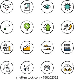 line vector icon set - christmas deer vector, patient card, eye, sun, ruble, money tree, arrow up, career, growth, flip flops, binary code, satellite, plane, cube toy, car