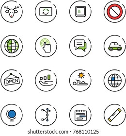 line vector icon set - christmas deer vector, card exchange, safe, prohibition road sign, globe, hand cursor, chat, car, open, growth, reading, bezier, terms plan, level