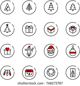 line vector icon set - christmas tree vector, gift, santa claus, ball, garland, calendar, wreath, mobile