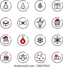 line vector icon set - christmas tree vector, gift, bow, santa claus, ball, snowflake, house, angel, sale, sleigh