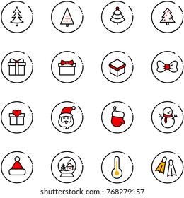 line vector icon set - christmas tree vector, gift, bow, santa claus, glove, snowman, hat, snowball house, thermometer, flippers