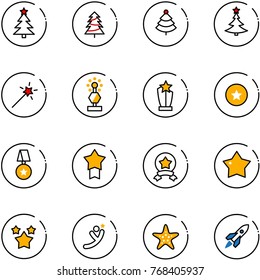 line vector icon set - christmas tree vector, Magic wand, award, star medal, stars, flying man, starfish, rocket