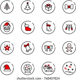 line vector icon set - christmas tree vector, gift, bow, santa claus, sock, garland, star, bell, cake man, hat, snowball, sleigh, sale