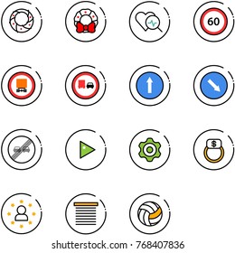 line vector icon set - christmas wreath vector, heart diagnosis, speed limit 60 road sign, no dangerous cargo, truck overtake, only forward, detour, end, play, gear, finger ring, star man, jalousie