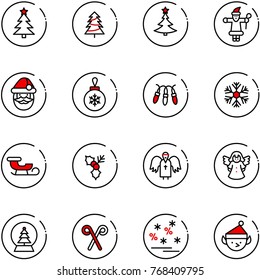 line vector icon set - christmas tree vector, santa claus, ball, garland, snowflake, sleigh, holly, angel, snowball, stick, sale, elf