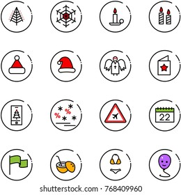 line vector icon set - christmas tree vector, snowflake, candle, hat, angel, star postcard, mobile, sale, airport road sign, calendar, flag, coconut cocktail, swimsuit, balloon smile