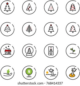 line vector icon set - christmas tree vector, house, snowball, mobile, sproute, hand, money, palm