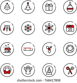 line vector icon set - christmas tree vector, gift, ball, garland, snowflake, 25 dec calendar, house, sleigh, holly, wreath, angel, snowball, santa stick