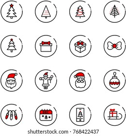 line vector icon set - christmas tree vector, gift, bow, santa claus, ball, garland, calendar, mobile, sleigh