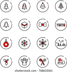line vector icon set - christmas tree vector, gift, bow, garland, ball, snowflake, landscape, holly, angel, santa stick, sleigh