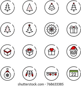 line vector icon set - christmas tree vector, firework, gift, santa claus, ball, garland, calendar