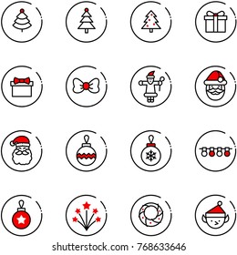 line vector icon set - christmas tree vector, gift, bow, santa claus, ball, garland, firework, wreath, elf