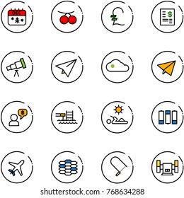 line vector icon set - christmas calendar vector, rowanberry, pound, account statement, telescope, paper plane, cloud, fly, money dialog, pool, reading, battery, carbon, fretsaw, sharpening