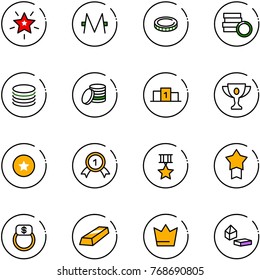 line vector icon set - christmas star vector, monero, coin, pedestal, gold cup, medal, finger ring, crown, constructor blocks