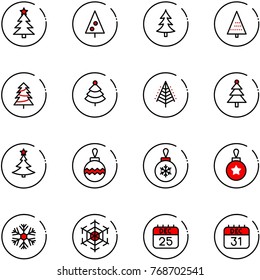 line vector icon set - christmas tree vector, ball, snowflake, 25 dec calendar, 31
