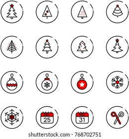 line vector icon set - christmas tree vector, ball, snowflake, 25 dec calendar, 31, santa stick