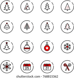 line vector icon set - christmas tree vector, ball, snowflake, 25 dec calendar, 31, santa stick