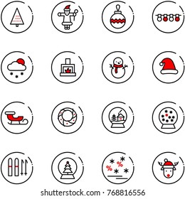 line vector icon set - christmas tree vector, santa claus, ball, garland, snowfall, fireplace, snowman, hat, sleigh, wreath, snowball house, ski, sale, deer