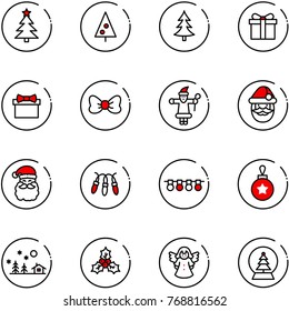 line vector icon set - christmas tree vector, gift, bow, santa claus, garland, ball, landscape, holly, angel, snowball