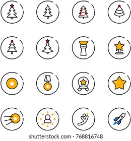line vector icon set - christmas tree vector, award, star medal, first satellite, man, flying, rocket